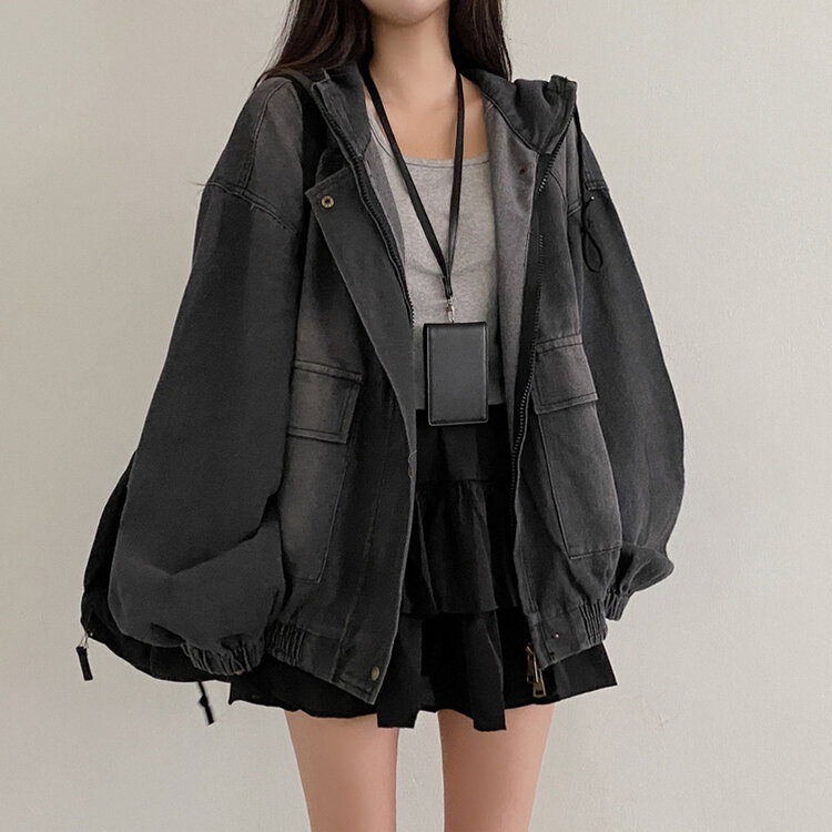 Y2Kオーバーフィットデニムジャンパー BLACK