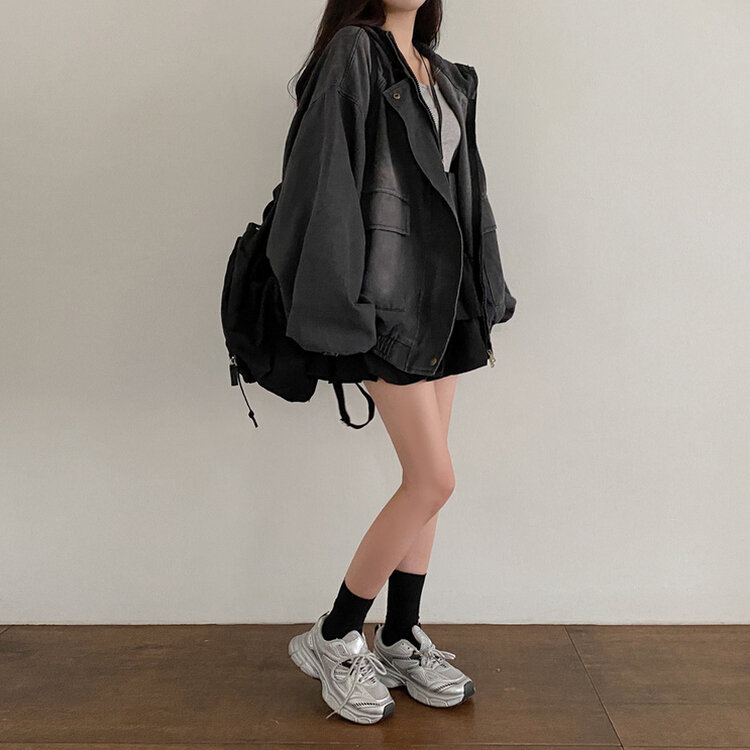 Y2Kオーバーフィットデニムジャンパー BLACK