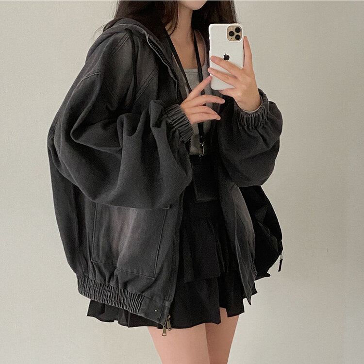 Y2Kオーバーフィットデニムジャンパー BLACK