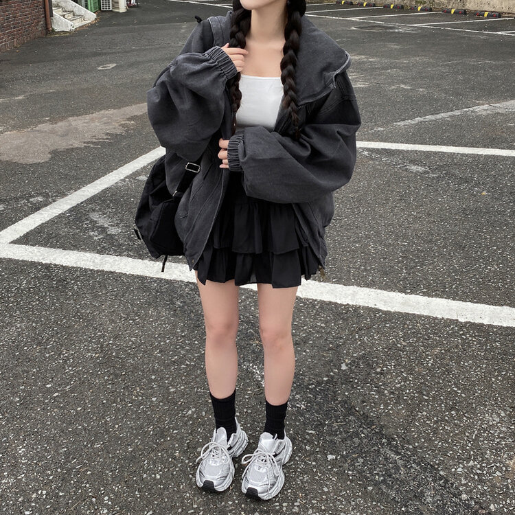 Y2Kオーバーフィットデニムジャンパー BLACK