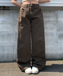 コットンパンツ サイドスナップワイドコットンパンツ BROWN