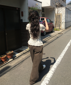 コットンパンツ サイドスナップワイドコットンパンツ BROWN