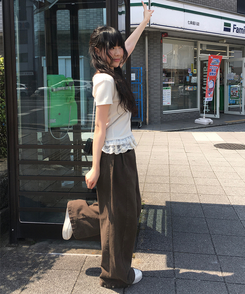 コットンパンツ サイドスナップワイドコットンパンツ BROWN