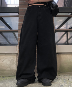 コットンパンツ サイドスナップワイドコットンパンツ BLACK