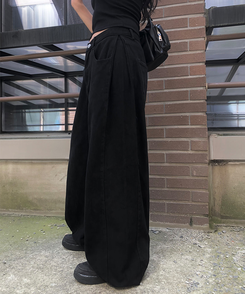 コットンパンツ サイドスナップワイドコットンパンツ BLACK