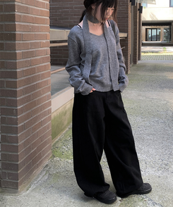 コットンパンツ サイドスナップワイドコットンパンツ BLACK