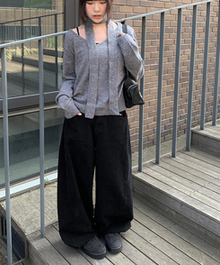 コットンパンツ サイドスナップワイドコットンパンツ BLACK
