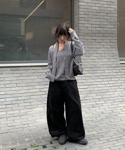 コットンパンツ サイドスナップワイドコットンパンツ BLACK