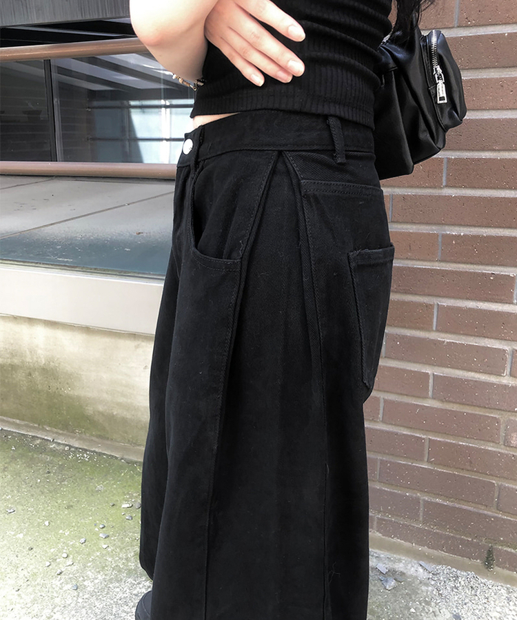サイドスナップワイドコットンパンツ BLACK
