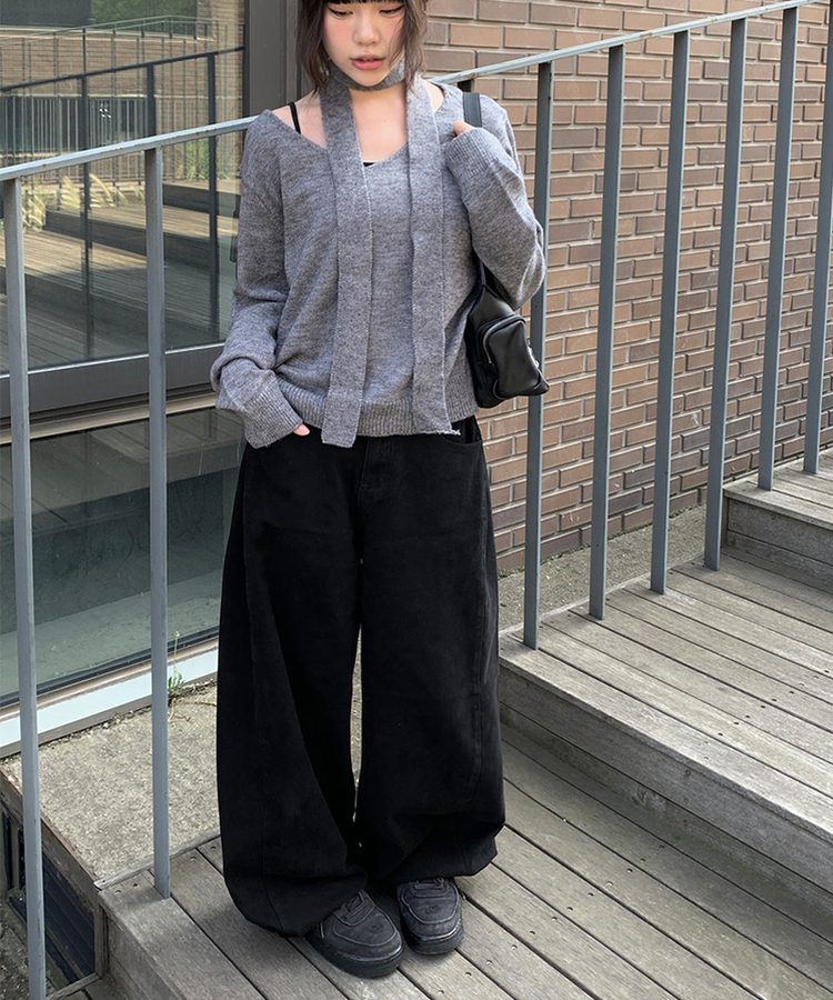 サイドスナップワイドコットンパンツ BLACK