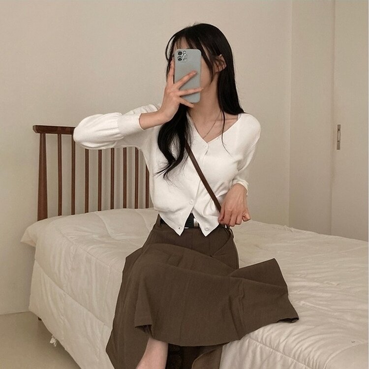 올비기닝 핀턱 밴딩 롱 플리츠 스커트 브라운