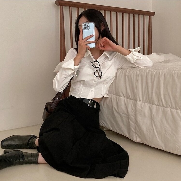 올비기닝 핀턱 밴딩 롱 플리츠 스커트 블랙