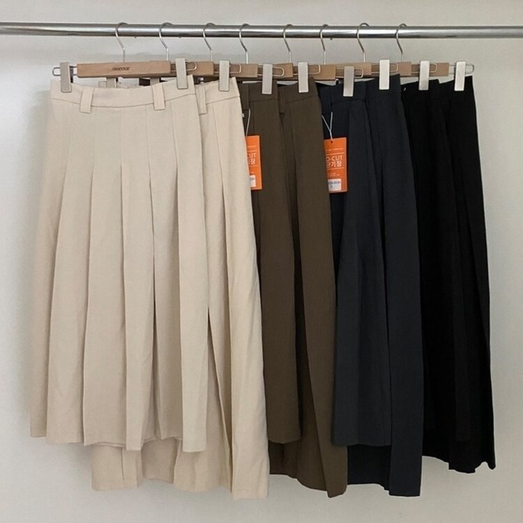 올비기닝 핀턱 밴딩 롱 플리츠 스커트