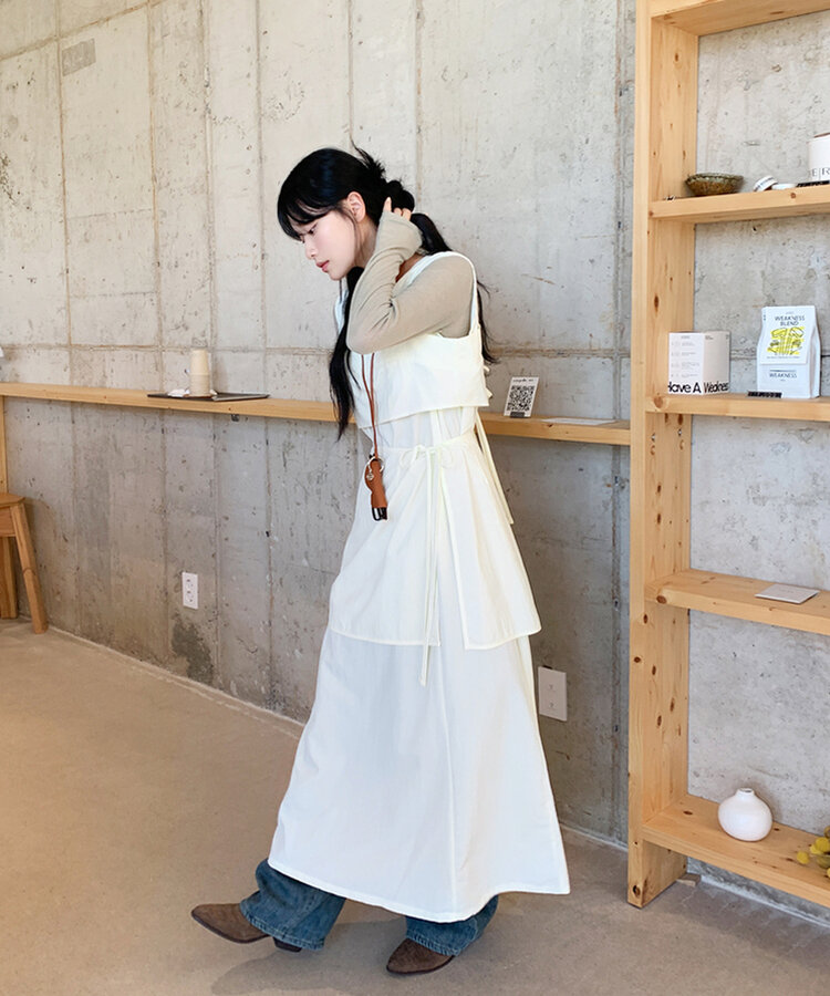 pois / キャミワンピース　新品未使用　ホワイト SET】ロングキャミワンピース ラップスカート｜ツーピース｜韓国