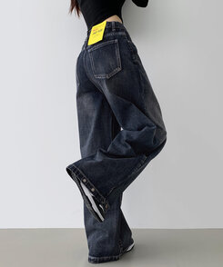 ワイド 【SHORT/BASIC/LONG 丈別】スナップロングワイドデニムパンツ GRAYISH BLUE