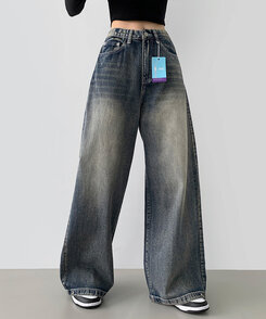 ワイド 【SHORT/BASIC/LONG 丈別】スナップロングワイドデニムパンツ VINTAGE BLUE
