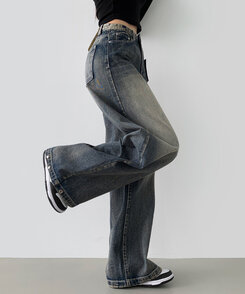 ワイド 【SHORT/BASIC/LONG 丈別】スナップロングワイドデニムパンツ VINTAGE BLUE