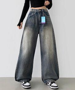 ワイド 【SHORT/BASIC/LONG 丈別】スナップロングワイドデニムパンツ VINTAGE BLUE