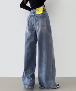 ワイド 【SHORT/BASIC/LONG 丈別】スナップロングワイドデニムパンツ LIGHT BLUE