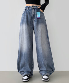 ワイド 【SHORT/BASIC/LONG 丈別】スナップロングワイドデニムパンツ LIGHT BLUE