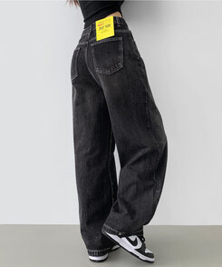 ワイド 【SHORT/BASIC/LONG 丈別】スナップロングワイドデニムパンツ BLACK