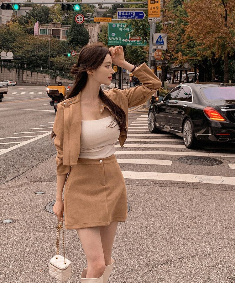 SET】クロップショートジャケット ミニAラインスカート｜ツーピース