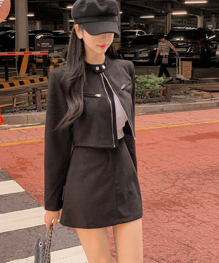 SET】クロップショートジャケット ミニAラインスカート