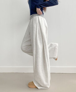 퍼트 사이드 폴링 핀턱 와이드 트레이닝 롱팬츠 백멜란지