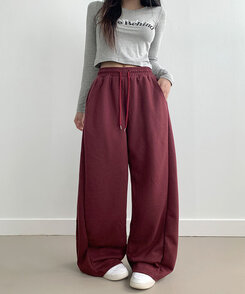 퍼트 사이드 폴링 핀턱 와이드 트레이닝 롱팬츠 버건디