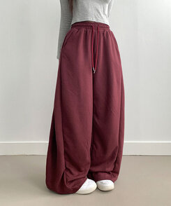 퍼트 사이드 폴링 핀턱 와이드 트레이닝 롱팬츠 버건디