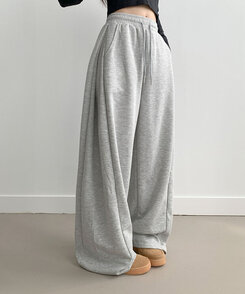 퍼트 사이드 폴링 핀턱 와이드 트레이닝 롱팬츠 그레이