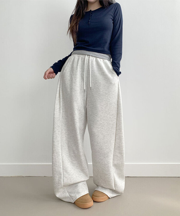 サイドピンタックワイドトレーニングパンツ MELANGE WHITE