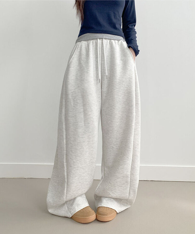 サイドピンタックワイドトレーニングパンツ MELANGE WHITE