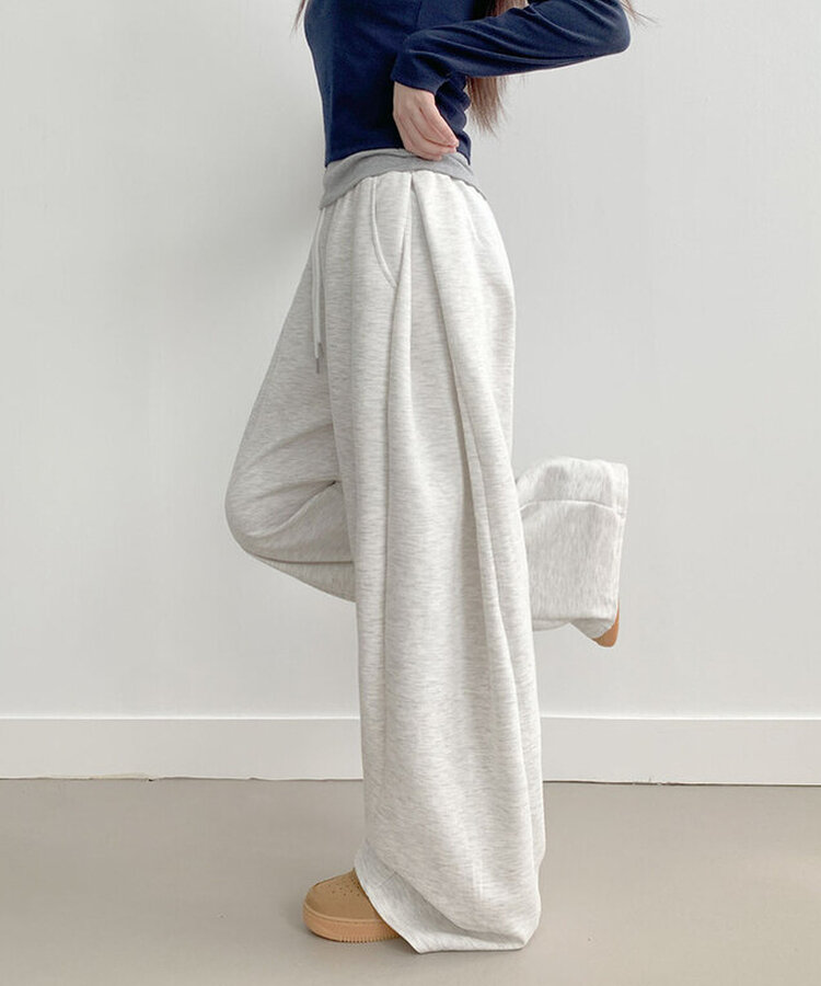 サイドピンタックワイドトレーニングパンツ MELANGE WHITE