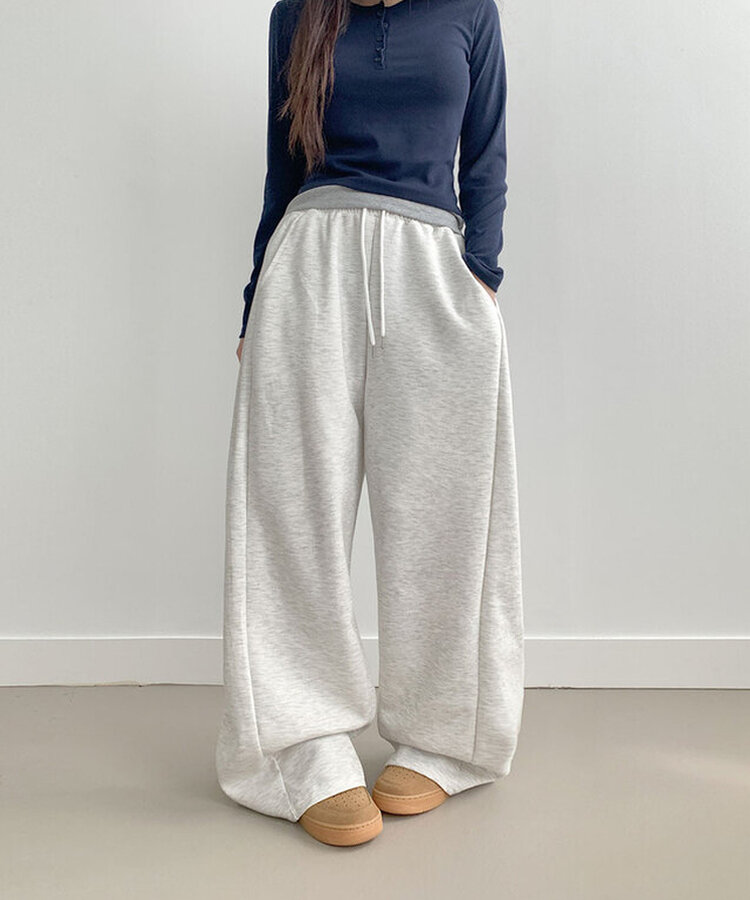 サイドピンタックワイドトレーニングパンツ MELANGE WHITE