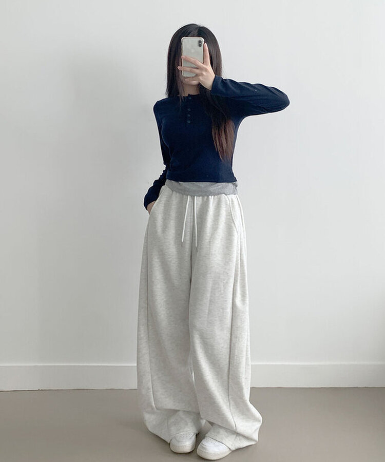 サイドピンタックワイドトレーニングパンツ MELANGE WHITE