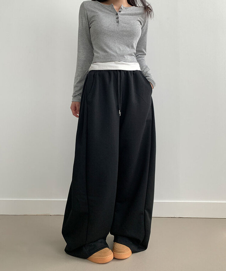 サイドピンタックワイドトレーニングパンツ BLACK