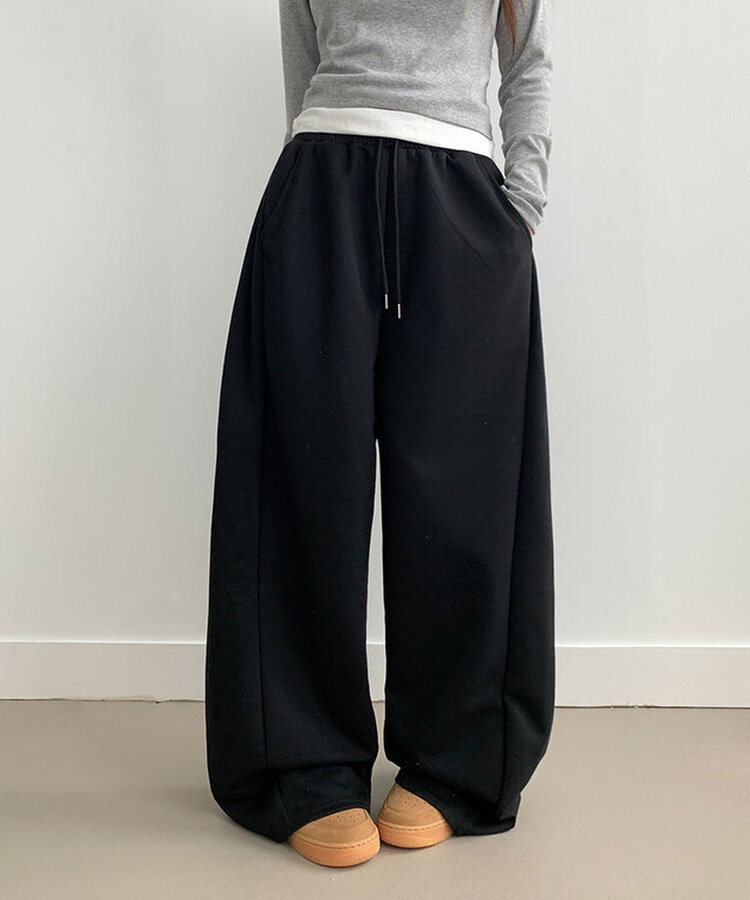 サイドピンタックワイドトレーニングパンツ BLACK