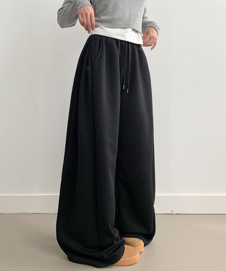 サイドピンタックワイドトレーニングパンツ BLACK