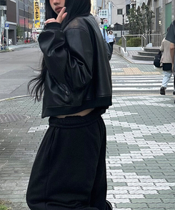 クロップレザージャケット BLACK