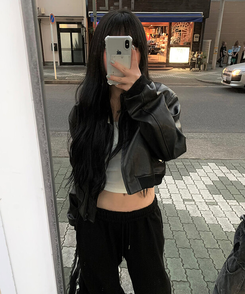 クロップレザージャケット BLACK