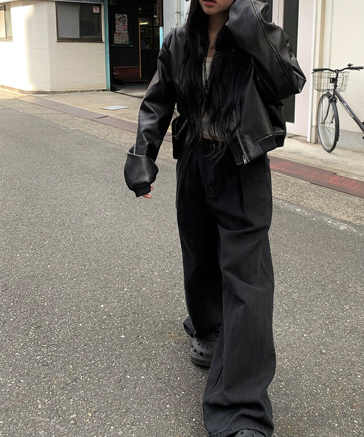 クロップレザージャケット BLACK