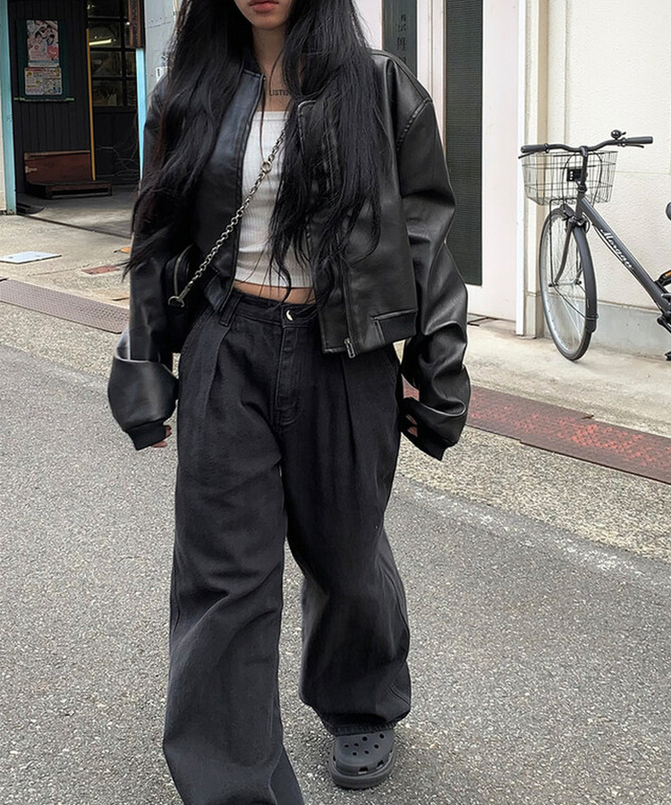 クロップレザージャケット BLACK