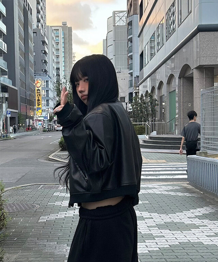 クロップレザージャケット BLACK