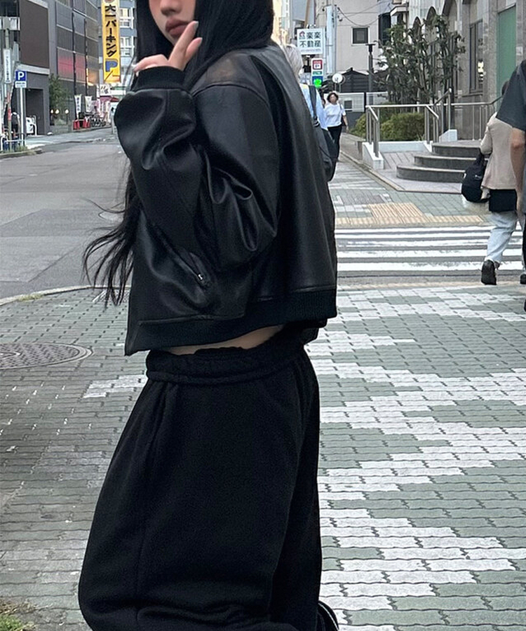 クロップレザージャケット BLACK