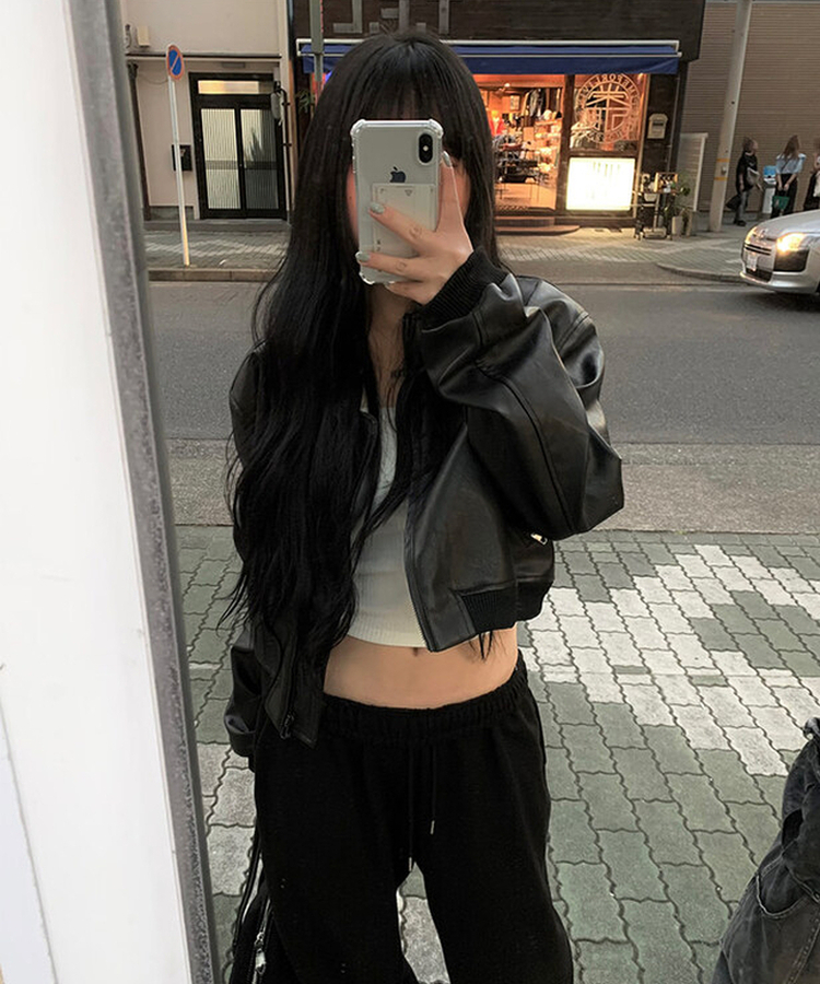 クロップレザージャケット BLACK