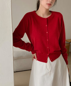 ラウンドネックカーディガン RED