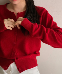 ラウンドネックカーディガン RED
