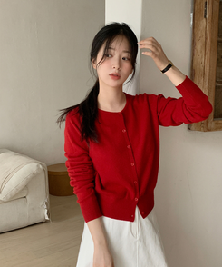 ラウンドネックカーディガン RED