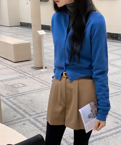 ラウンドネックカーディガン BLUE